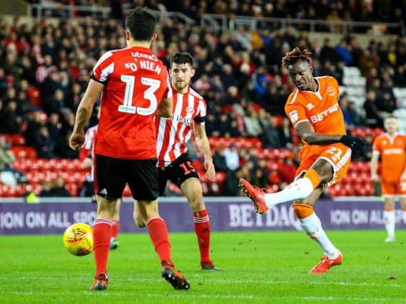 Armand Gnanduillet gives Blackpool the lead with a 25-yard rocket