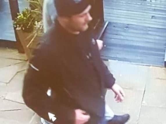 This man is wanted by police after a public order offence at The Air Balloon pub at Blackpool Airport at around 4.10pm on Tuesday, February 12.