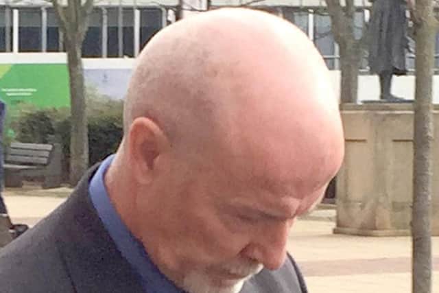 Gary Henderson, 57, leaves Teesside Crown Court where he was given a suspended sentence on Wednesday after admitting conducting independent research while sitting as a juror during a trial at the same court in November 2017.