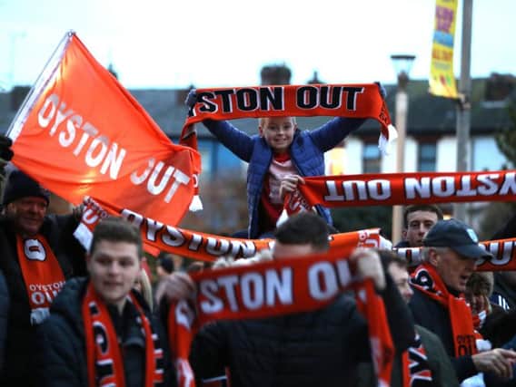 Blackpool fans protest outside the stadium