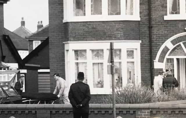 Police at the scene of the murder of Gabrielle Morris, in Bispham, in January 1988