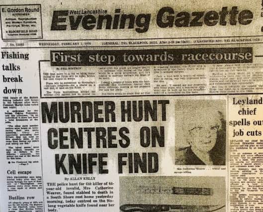 The Gazette front page reporting on the murder of Catherine 'Kitty' Weaver, Blackpool, 1978