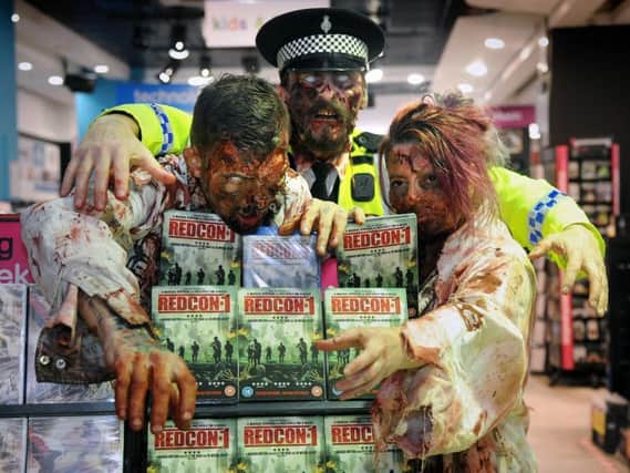 Zombies at HMV Blackpool to mark the release of Redcon-1 on DVD and Blu-Ray