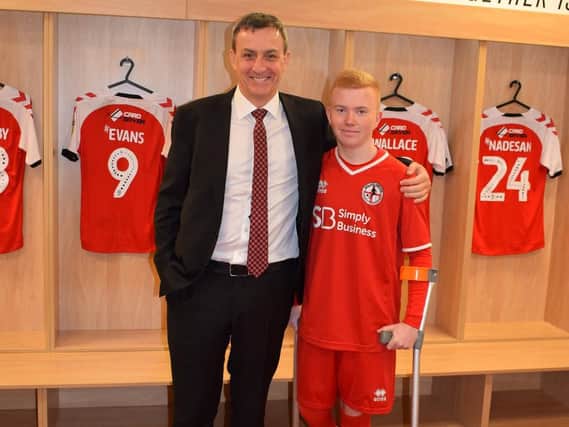 Fleetwood Town chairman Andy Pilley with inspirational footballer Jamie Oakey