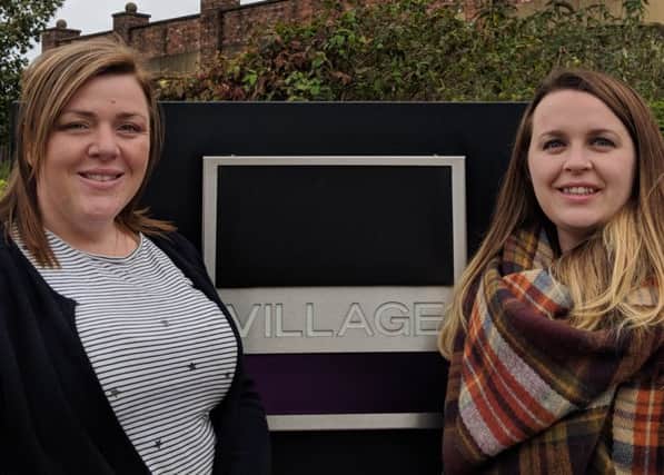 Caroline Thompson (left) and Emma Grimshaw, outside the Village Hotel, where they held their baby and bump show