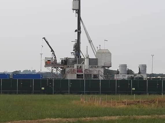 Cuadrilla's drilling rig and two flare stacks at the Preston New Road fracking site