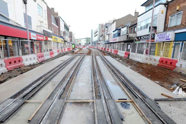 Work being carried out to lay tram tracks up Talbot Road