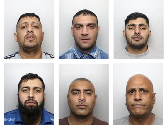 Six of the nine men who have been given jail sentences of up to 20 years each by a judge who heard how two girls suffered an "appalling catalogue of degrading emotional and sexual abuse which has deprived them of their childhood". From left top row, Zeeshan Ali, Kieran Harris, Fahim Iqbal, from left bottom row, Mohammed Usman, Basharat Khaliq, Saeed Akhtar