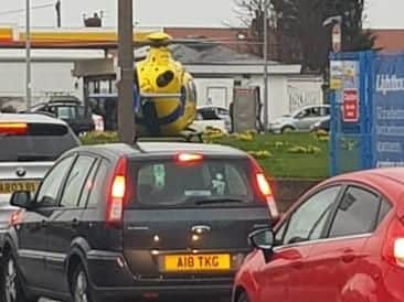 The Air Ambulance has landed near the site. Photo: Andrew Ashton