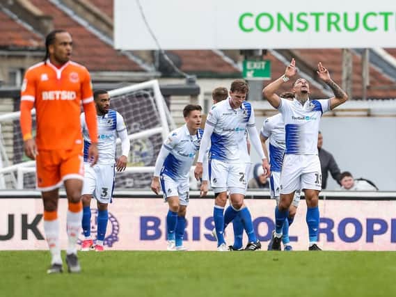 Jonson Clarke-Harris celebrates the first of his three goals