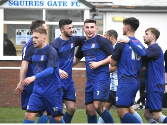Squires Gate celebrate Dean Ing's opening goal Picture: ALBERT COOPER