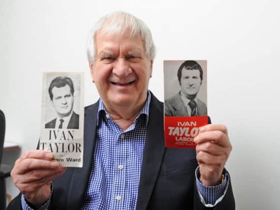 Blackpool councillor Ivan Taylor now, an early picture of him in office, and some of his campaign leaflets from over the years