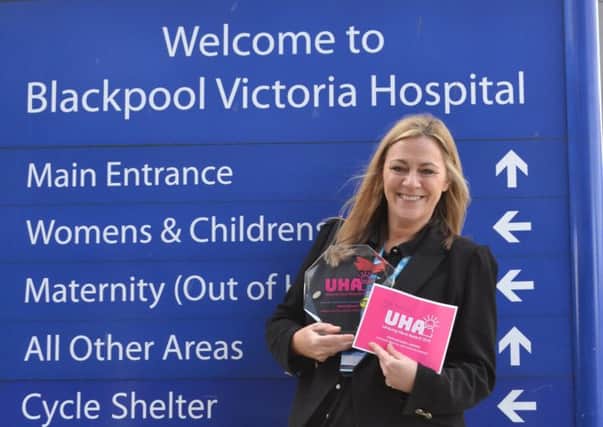 Alma Stewart with her Everyday Hero Award at Blackpool Victoria Hospital