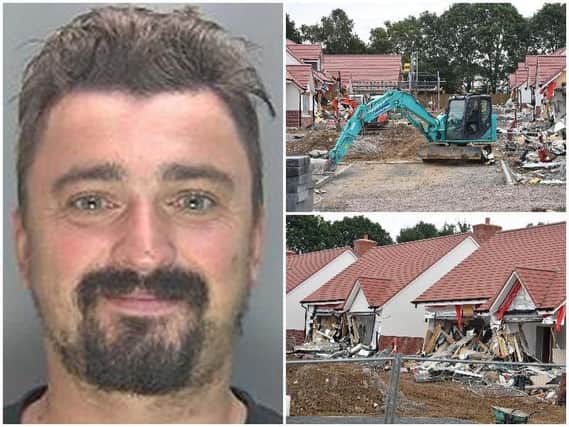 Daniel Neagu, 31, of Harrow, who plead guilty to one count of criminal damage at St Albans Crown Court and was sentenced to four years imprisonment. Mr Neagu caused four million pounds worth of damage with a digger to brand new bungalows in Buntingford in a row over wages.