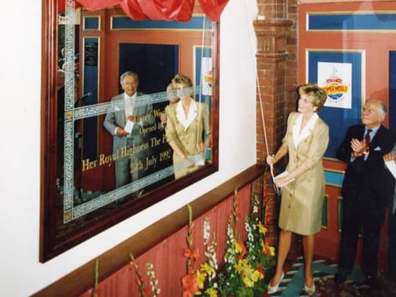 The plaque was unveiled at Blackpool Tower by Princess Diana in 1992.