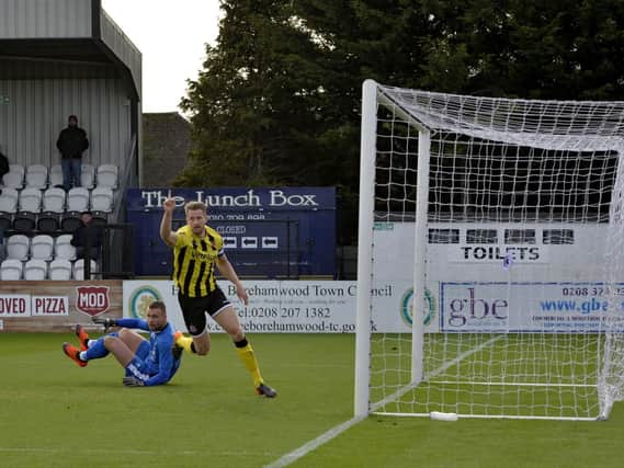 Neill Byrne equalises for AFC Fylde Picture: STEVE MCLELLAN