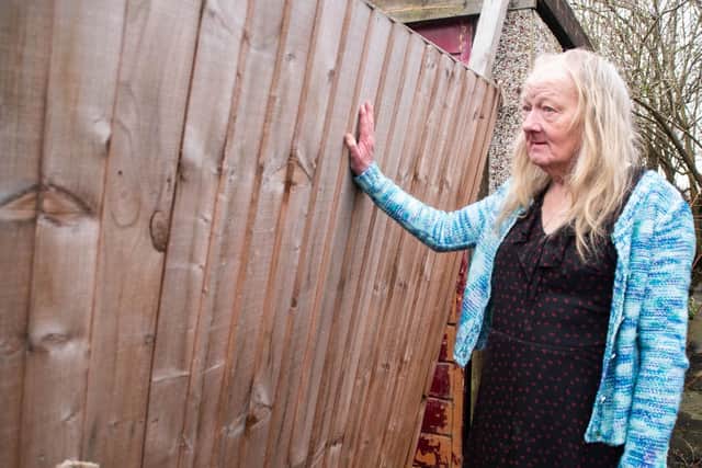 Fiona Stewart with the 'dangerous' fence in Cleveleys.