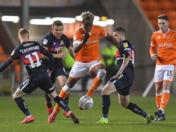 Armand Gnanduillet on the attack but Blackpool couldn't add to Michael Nottingham's goal