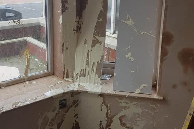 Paint was thrown over walls and windows.