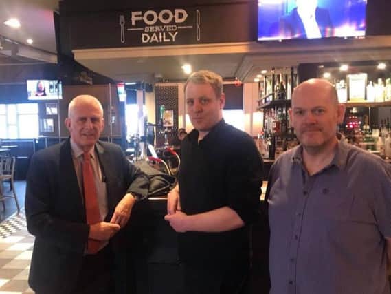 Blackpool South MP Gordon Marsden with Brett Cardwell and Craig Southall at The Manchester pub