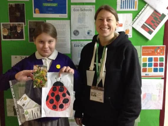 Millie Gee from Boundary Primary School in Blackpool was the winner of a competition run to design a mascot for Gateside Park. Millie is pictured with Emma Whitlock, Gateside Park Project Manager