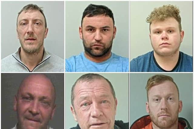 Six men have been jailed for their part in the drugs ring. Clockwise from top left: Phillip Bennett, Steven McIvor, Callum Quinn, Matthew Evans, John Johnstone and Ricky Jackson
