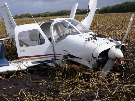 The crashed Piper PA28 aircraft piloted by Robert Murgatroyd who has been jailed for three and a half years at at Manchester Crown Court after he crashed the plane with three birdwatchers on board. Photo: GMP/PA Wire