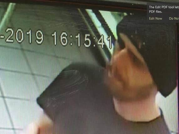 A photo of the man has been released by officers after he used thecredit card recently in a convenience store in Blackpool.