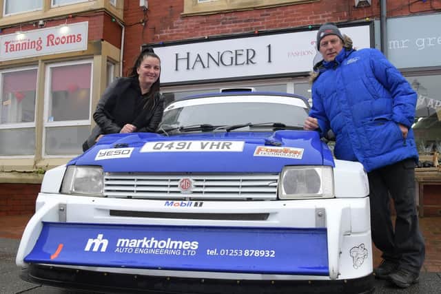 Mark Holmes and Jill Simister with their MG Metro 6R4 rally car ahead of the rally taking place across Wyre