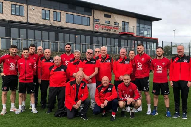 Earlier in the day the first team squad and Barton met members of the Fleetwood Town Flyers walking football team at Poolfoot Farm. Photo credit: FTFC
