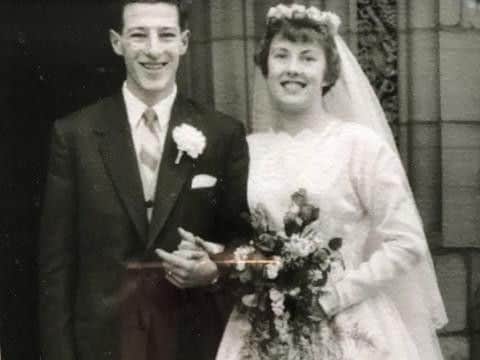 Brian and Pauline Passmore on their wedding day at Holy Trinity South Shore.  The couple celebrated their 60th wedding anniversary in Blackpool