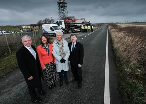 Fylde MP Mark Menzies, Fylde Council deputy leader Karen Buckley, leader Sue Fazackerley and County Coun Peter Buckley at the site of the M55 link.