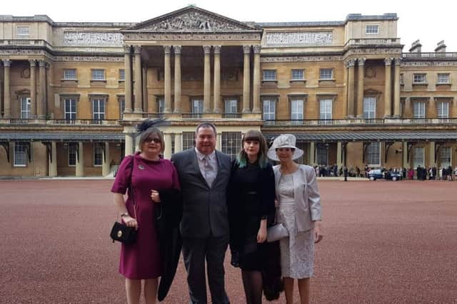 Jon with Donna, Victoria and Barbara Bamboroughoutside Buckingham Palace