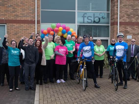 Blackpool staff and members form the Federation of Small Businesses give a resort send off to Ian ODonnell, front left, and fellow member Peter Davys who is joining Ian on the first leg of the charity bike ride in aid of the Rainbow Trust