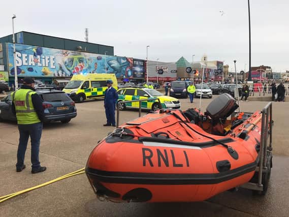 Lifeboats were scrambled to rescue a person from the sea near Central Pier in Blackpool. Pic: RNLI