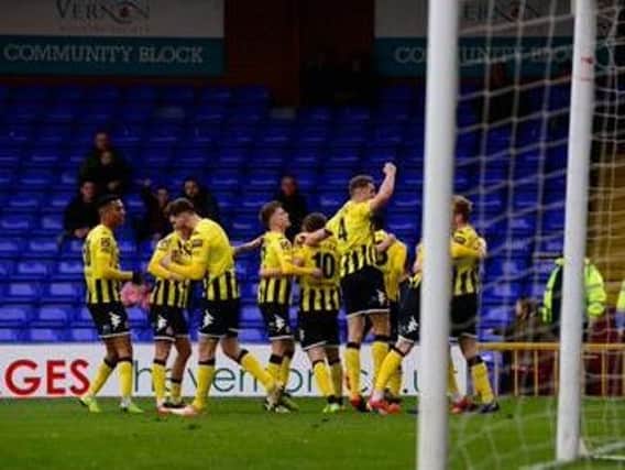 AFC Fylde celebrate their dramatic victory at Stockport  Picture: AFC Fylde