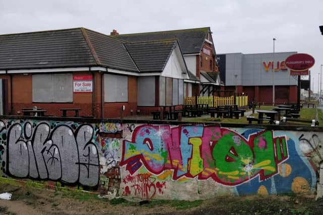Graffiti near the former Jubilee Park pub on the Prom in Cleveleys