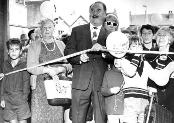 BLACKPOOL HISTORICAL 
Josef Locke, who was appearing for the 1969 season at the Queens Theatre, pictured here opening the new Alpic Cash and Carry in Bispham - now the site of Sainsbury's.