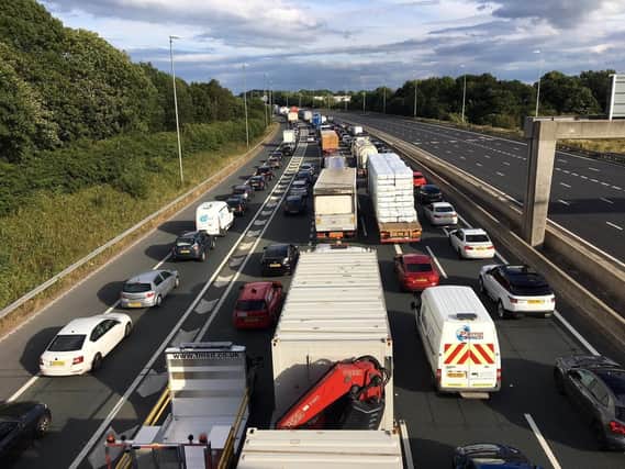 Highways England has warned drivers to take care when approaching slow traffic on the motorway and keep a good distance to the car in front.