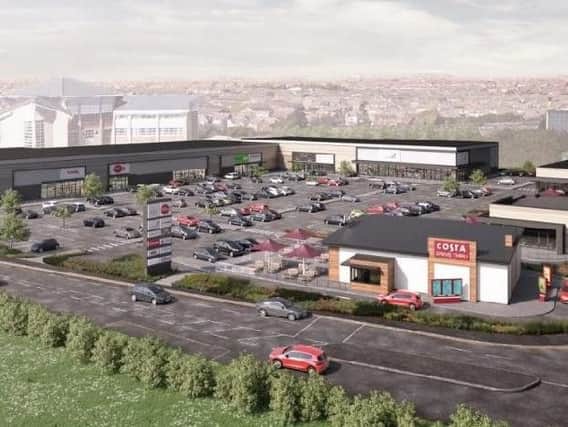 An artist impression of the retail site at Norcross where the new M&S will be sited along with a drive through Taco Bell and Costa.