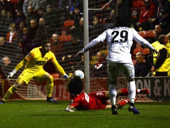 Lewis Walters goes close for Fylde at Leyton Orient  Picture: STEVE MCLELLAN