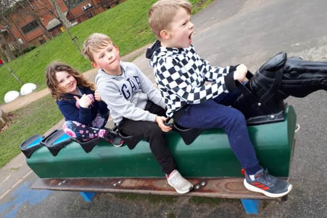 Northfold Primary School pupils Jacob Langford, Toby Langford and Lily Foster
