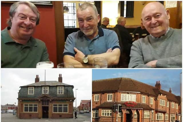 Top, Glenn Shaw, John Didlock and Alan Millington in The Bispham Hotel. Bottom, left, The Bispham and, bottom, right, the Victoria