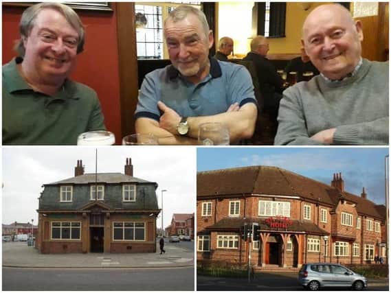 Top, Glenn Shaw, John Didlock and Alan Millington in The Bispham Hotel. Bottom, left, The Bispham and, bottom, right, the Victoria