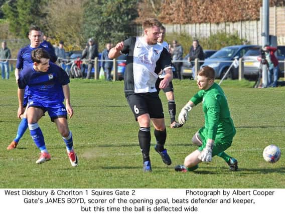 James Boyd puts Squires Gate ahead in the first minute   Picture: ALBERT COOPER