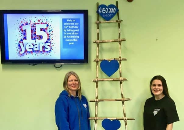Education officer Helen Bielec and cafe assistant Lexia Fenton with a totaliser at Park View 4U, Lytham to mark fund-raising plans for its 15th anniversary