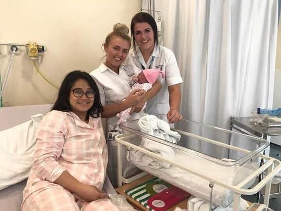 Chloe and Dalton Cunliffe with baby Eliana Ibrahim and mum April