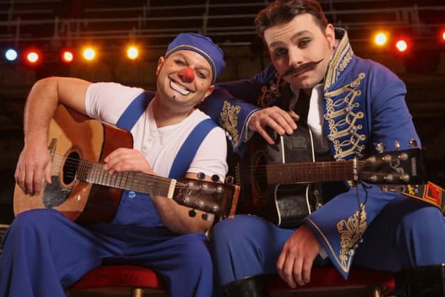 Resident clowns Mooky and Mr Boo at Blackpool Tower Circus