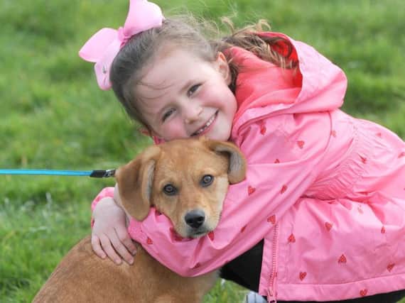 Amelia Calligan, 6, with dog Marley.