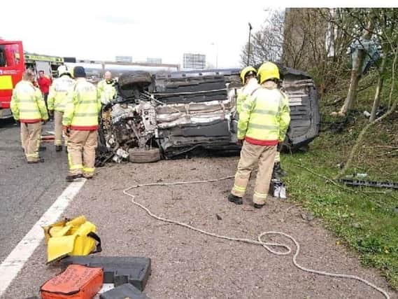 Police were called shortly before 11am on Sunday, April 14 after a Mercedes C220 collided with the rear of a VW Passat, shunting it off the M61 carriageway and into a tree.